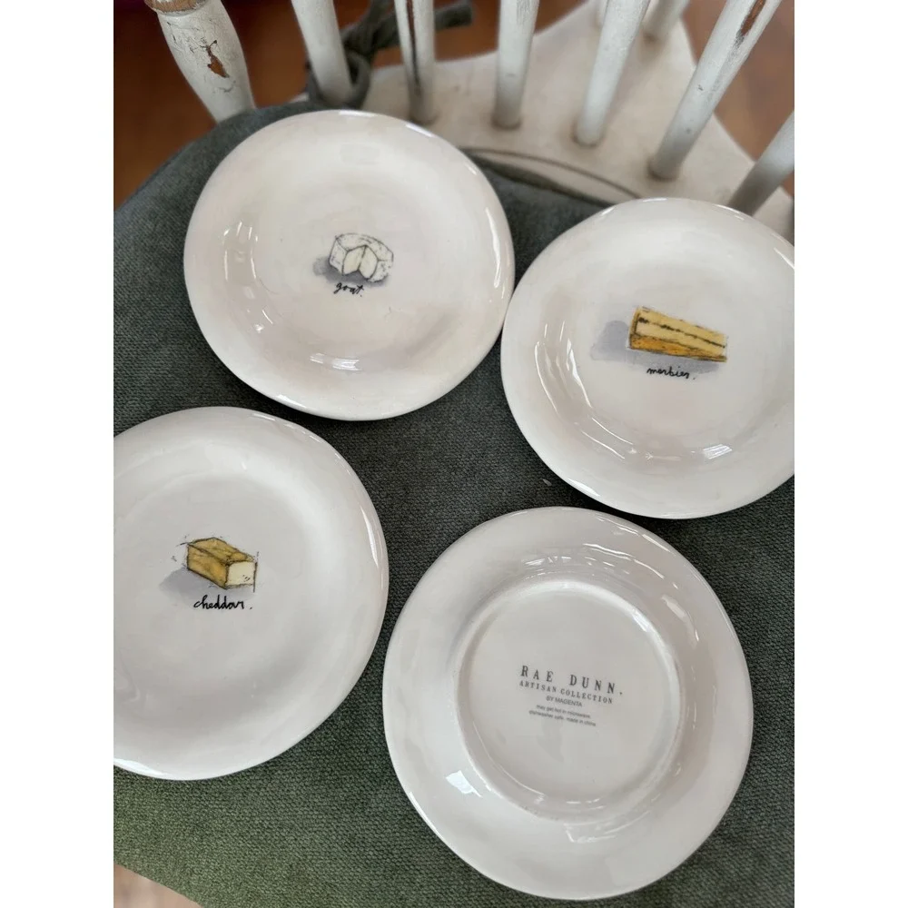Rae Dunn 4 cheese plates - Gouda cheddar goat morbier Circa 2016